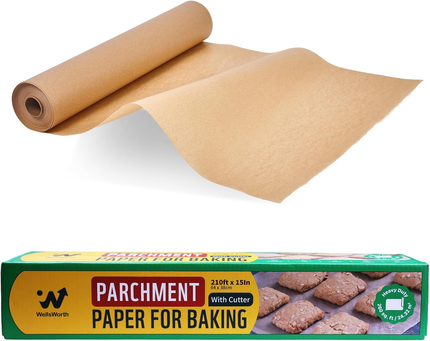 Unbleached Parchment Paper Roll - 15 In x 210 Ft Non-Stick Baking Paper | Heat Resistant & Food Grade