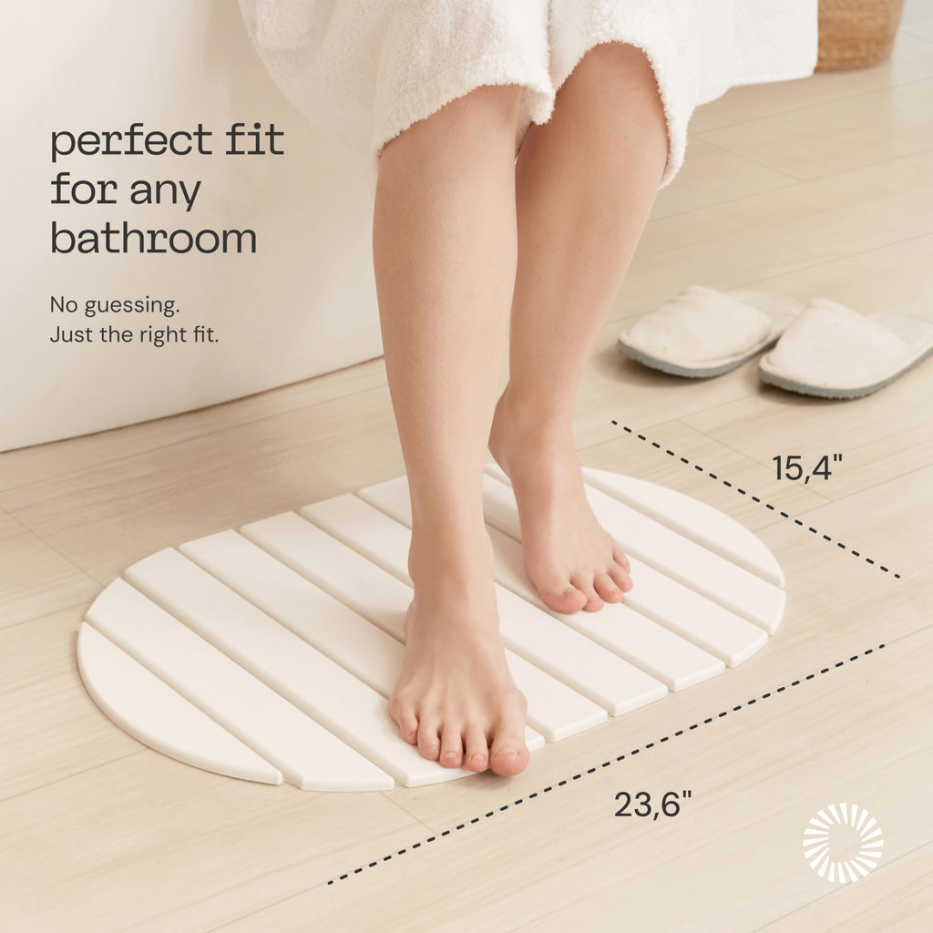 Deepstone Foldable Stone Bath Mat – Large Diatomaceous Earth Mat, Quick Dry with Non-Slip Base, Water Absorbing Bathroom and Shower Stone Mat, Easy to Clean (24” x 15”), White