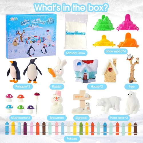 FIIOEOY Snow Sensory Bin - Play Sand Art Kit with Arctic Animal Figures | Winter Wonderland Toy for Kids Ages 3-8