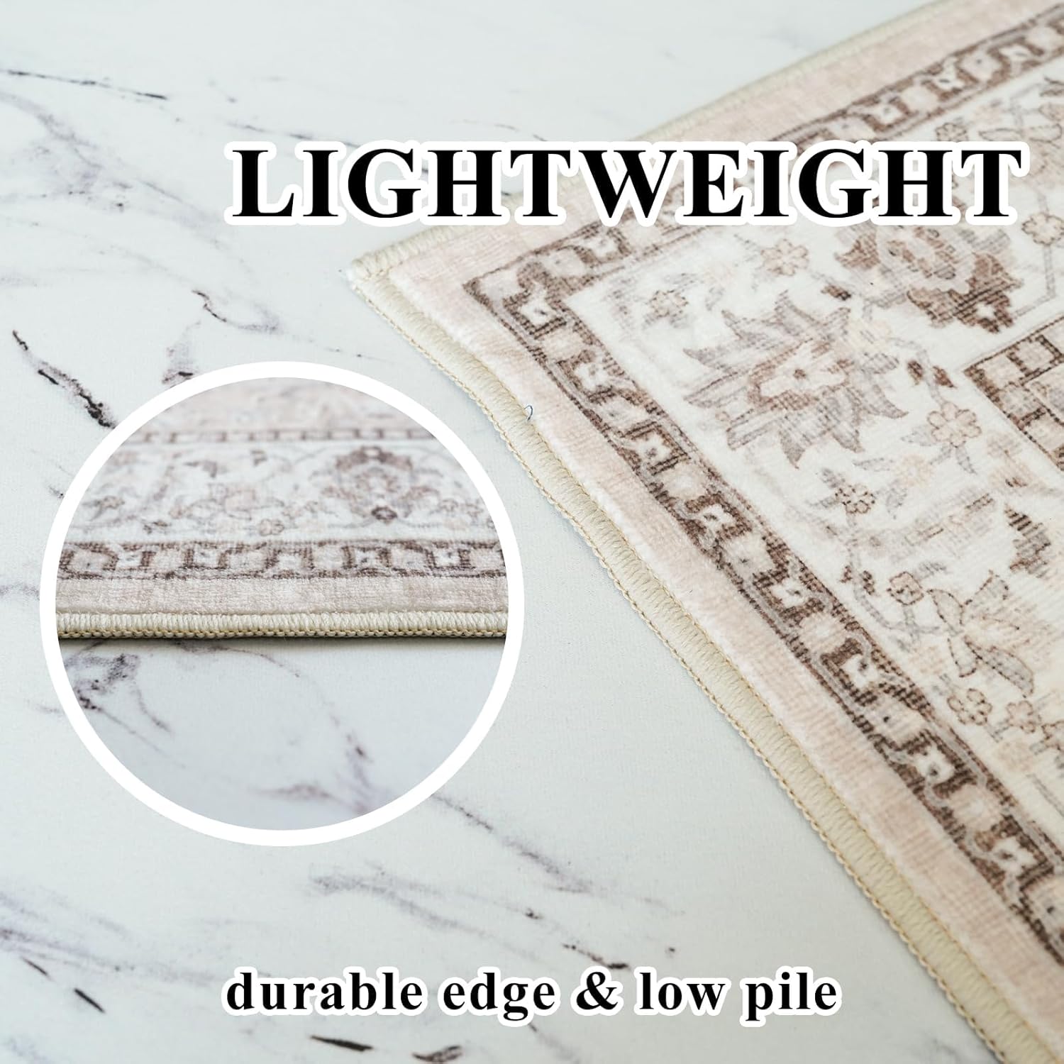 Skiennix Washable 5x5 Square Area Rug - Non-Slip, Stain-Resistant, Water-Resistant Beige Carpet for Indoor Use