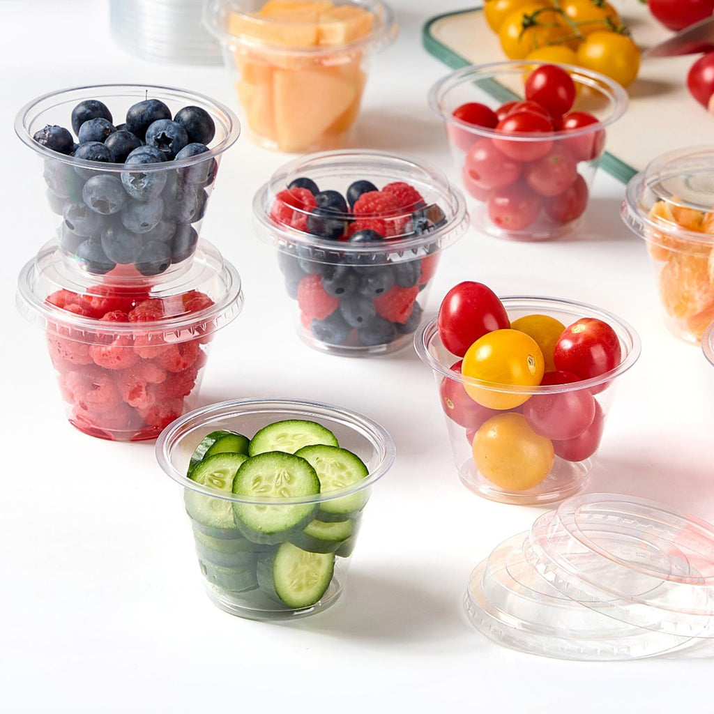Jycnolm 50 Pack 6 oz Plastic Dessert Cups with Lids, Small Plastic Yogurt Parfait Cups, Mini Round Party Serving Cup for Pudding, Fruit, Cake, Appetizer, Dessert Shot Glasses