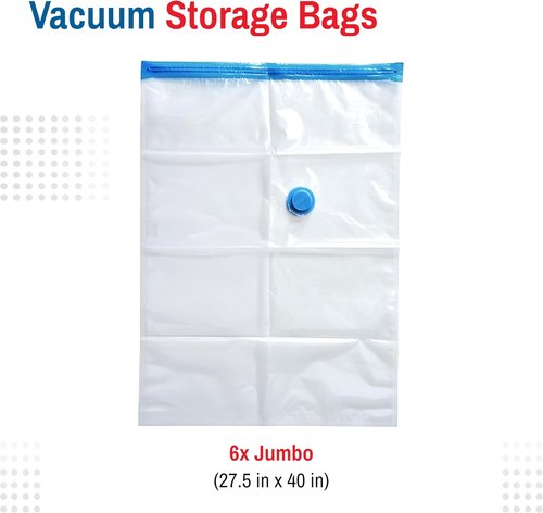 Jumbo Vacuum Storage Bags by [Brand Name] - 6 Pack Compression Bags for Comforters & Clothes | Space Saver with Hand Pump