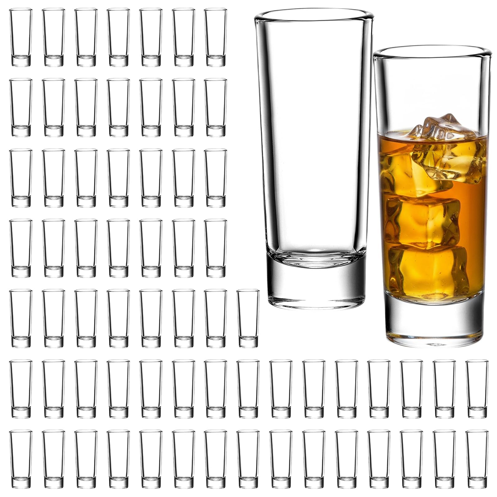 SUN GKOTTA 68-Pack 2oz Tall Shot Glasses Bulk,Glass Shot Glasses With Heavy Base,Clear Shooter Cups For Tequila,Vodka,Whiskey,Limoncello,Bar,Wedding and Party