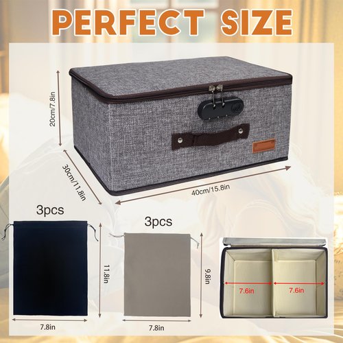 IZEO Lockable Adult Toy Storage Organizer Lock Box Toy bags container case with 6 Drawstring Bags, Large capacity 15.8 x 11.8 x 7.8 Inches Lockable Box Travel Home Container (Gray)