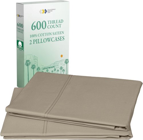 California Design Den 600 Thread Count Cotton Pillow Cases - Luxuriously Soft & Cool | Set of 2, Queen Size (Taupe)