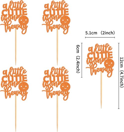 Ercadio Baby Shower Cupcake Toppers - 24 Pcs Orange "A Little Cutie" Party Decorations