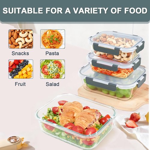 KOMUEE Large Glass Food Storage Containers Set - 4 Pack, Airtight & BPA-Free, Ideal for Meal Prep
