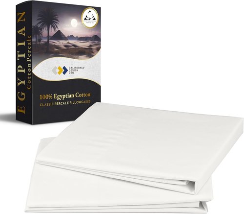 California Design Den Pillow Cases Set of 2 | 100% Egyptian Cotton, Soft & Breathable - Ivory
