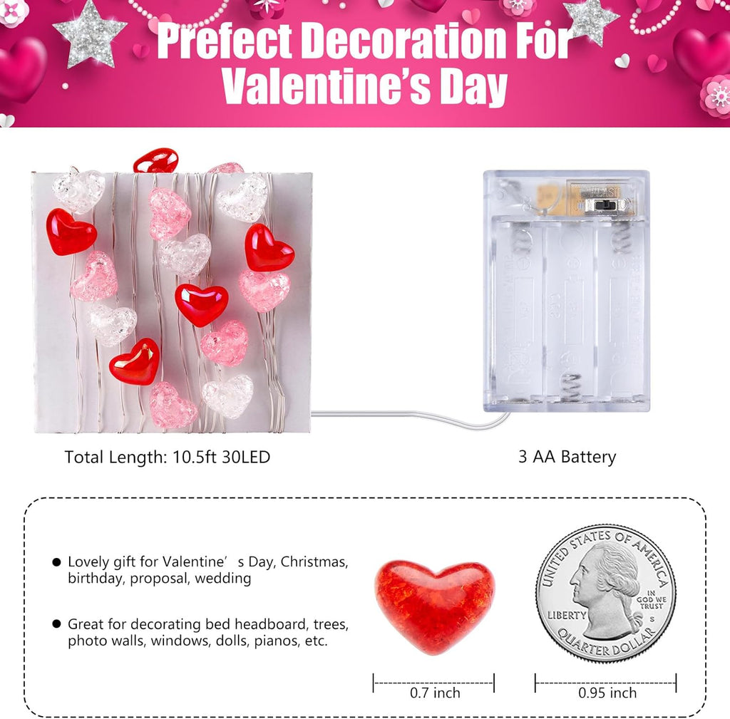 Skiennix 10.5ft Battery Operated Heart Fairy Lights - Remote Control for Easy Use