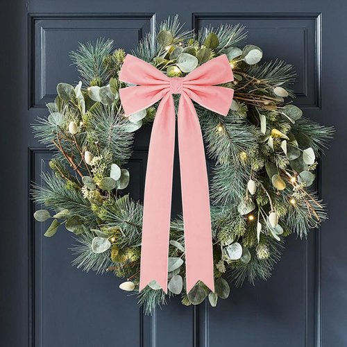 Christmas Bows for Gift Wrapping 8 X 14 Inch Long Velvet Ribbon Bows for Tree Wreath, Garland, Fireplace, Stairs, Mirror, Door, Holiday Crafts Decor, Pack of 4 (Pink)