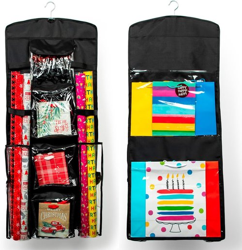 Joyful Moose Gift Bag Organizer - Christmas Wrapping Paper Storage Container | Black Color