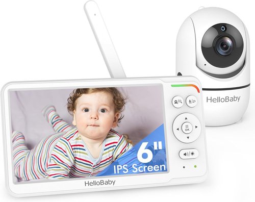 HelloBaby Baby Monitor - 6" IPS Screen, 30-Hour Battery, No WiFi, Night Vision, 1000ft Range, 2-Way Talk