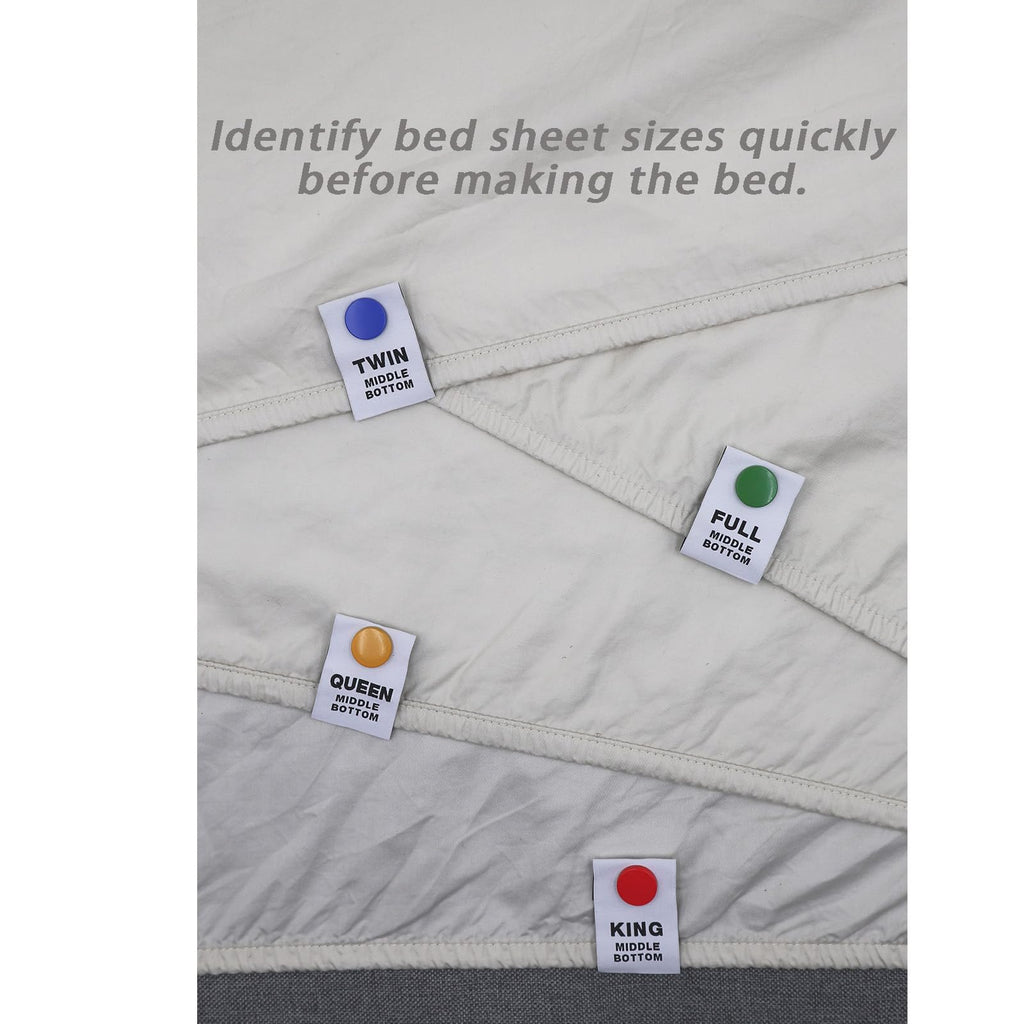 Umttery Bed Sheet Labels for Bedding,Identity The Sheets Direction and Size in Seconds, an Elegant and Easy Solution to Label Sheets, 16 Pack[Mix]
