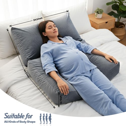 Pregnancy Pillows for Sleeping, 45.3 Inch Pregnancy Massage Pillow Full Body Pillow with Removable Cover & Leg Pillow, Support for Back, Legs, Belly, HIPS for Pregnant Women