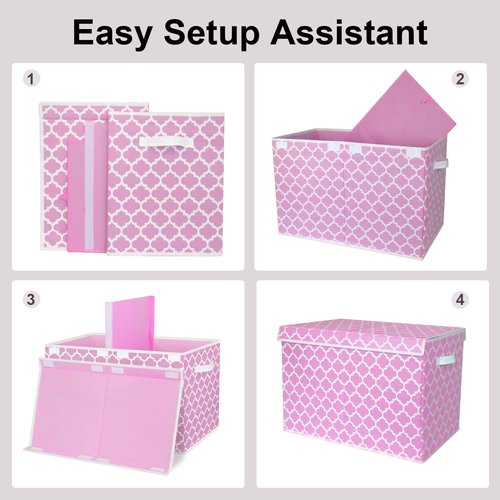 homyfort Toy Box for Girls, Kids - Large Toy Chest Organizers and Storage Boxes with Flip-Top Lid & Divider, Collapsible Container Bins for Playroom, Nursery, Closet, Living Room, 24.5"x13"x16", Pink