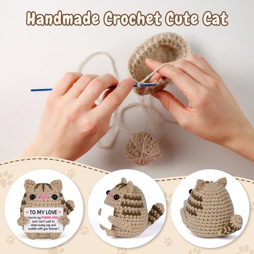 Gifts for Him Her Boyfriend Girlfriend Wife Husband Anniversary Wedding Gifts for Women Men Romantic Valentines Day Birthday I Love You Gift for Couples Funny Handmade Crochet Cat Doll Decor