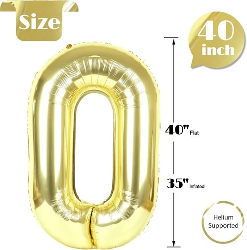 Light Gold Number 0 Balloon - 40 Inch Birthday Decoration for Milestone Celebrations