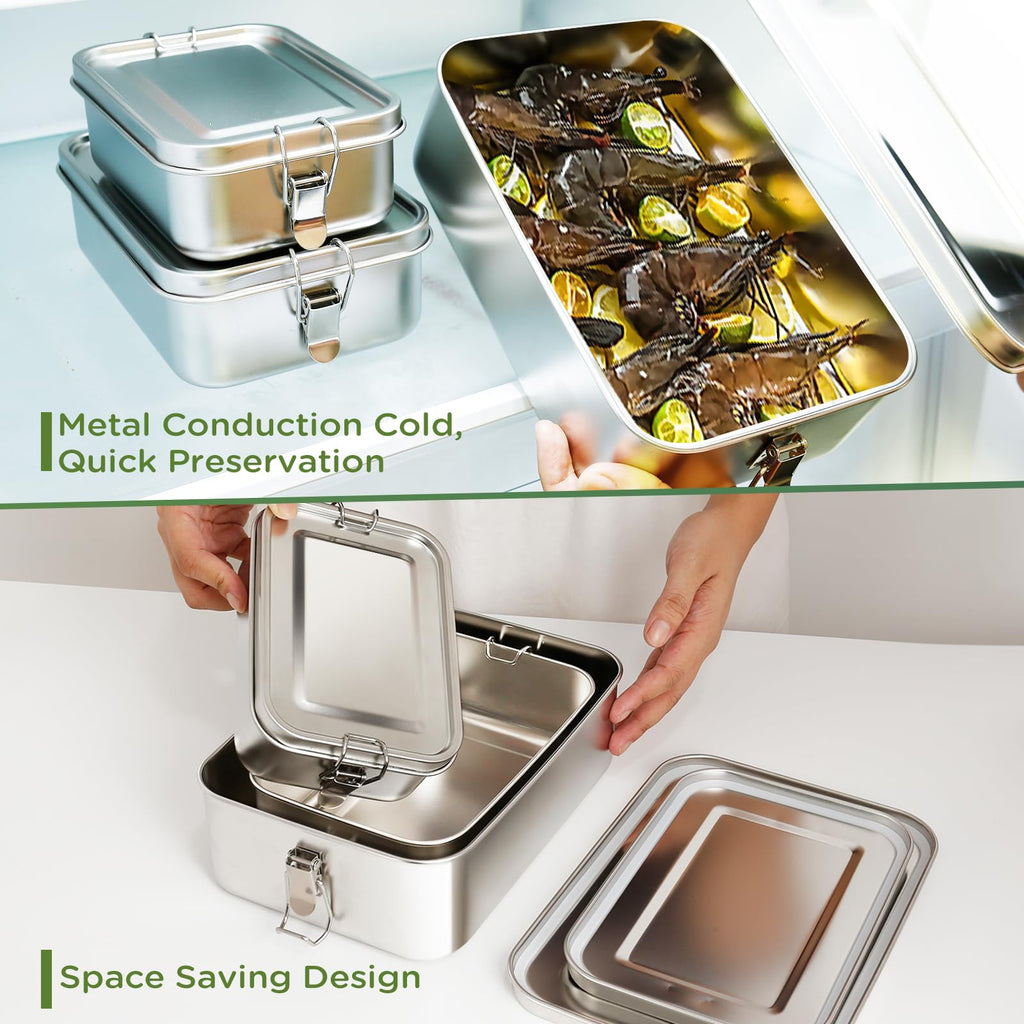 304 Stainless Steel Bento Box 3 Pack Stainless Steel Containers With Lids 81oz/47oz/29oz,Leak-Proof & Stackable Storage Stainless Steel Food Storage Containers for Soup Salad Leftover