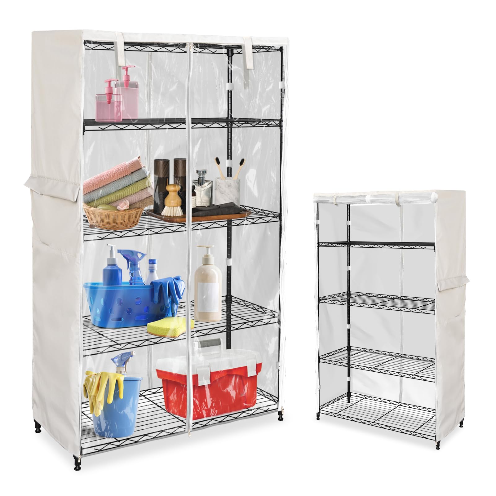 SoloToo Heavy-Duty Waterproof Wire Shelf Cover, Garage Storage Shelving Protector, Universal Fit 60 x 24 x 72 Inch Rack Covers with 1" Tolerance (Beige)