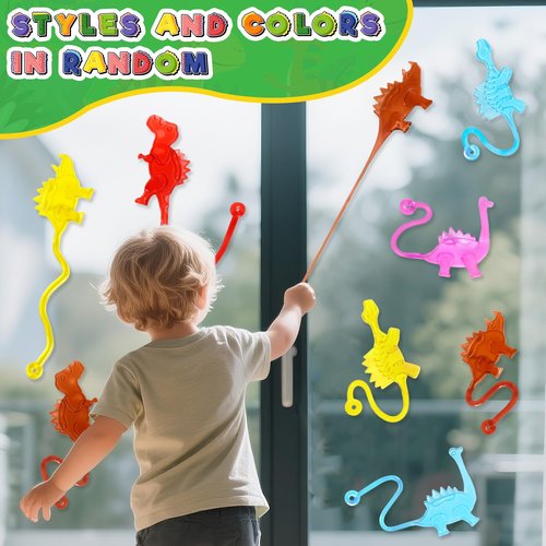 VICROIC 24PCS Dinosaur Sticky Hands Toys for Kids, Rubbery Stretchy Sticky Goodie Bag Stuffers Toy for Animal Party Favor Supplies, Dinosaur Sticky Toys for Boys Girls Classroom Prizes