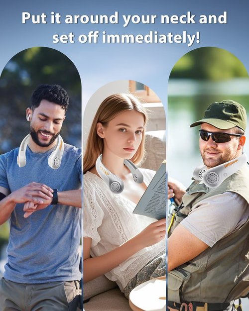 AUIIAH Portable Neck Fan Rechargeable Wearable Personal Fan Blow Cold Air, 5 Speeds, USB Battery, Neck Cooler with Neckbrace, Gift for Men Women, Sports, Gardening, Home, Outdoors, Travel, Camping
