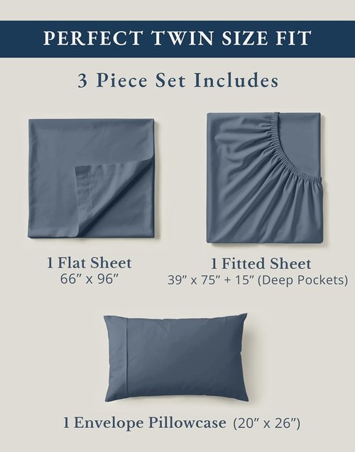 LANE LINEN 100% Organic Cotton Twin Bed Sheet Set - Luxury Hotel Style, Deep Pocket, Eco-Friendly - Estate Blue