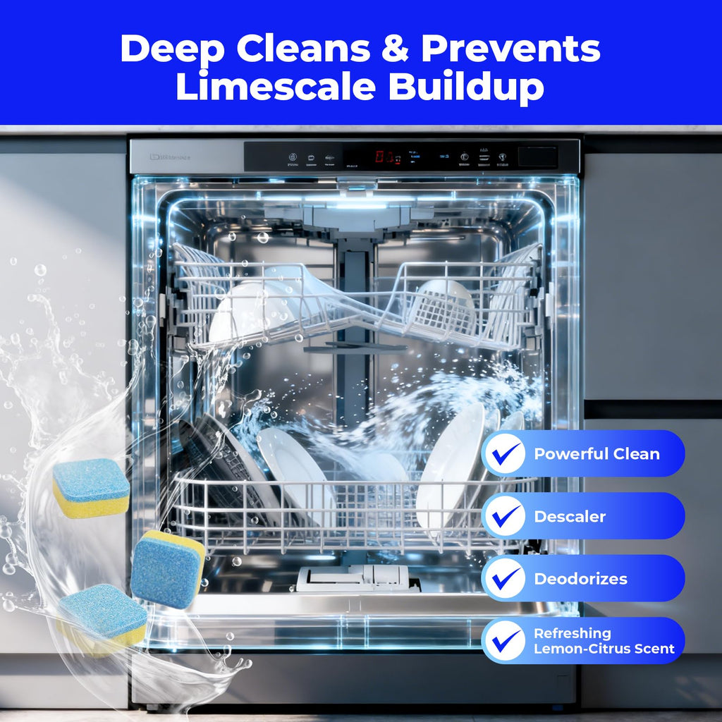 EcoEgret Dishwasher Cleaner Tablets (24 Count) - with Fresh Lemon Scent Dishwasher Cleaner and Deodorizer, Deep Cleans & Descales, Fits All Dishwashers, Septic Safe, 12 Month Supply