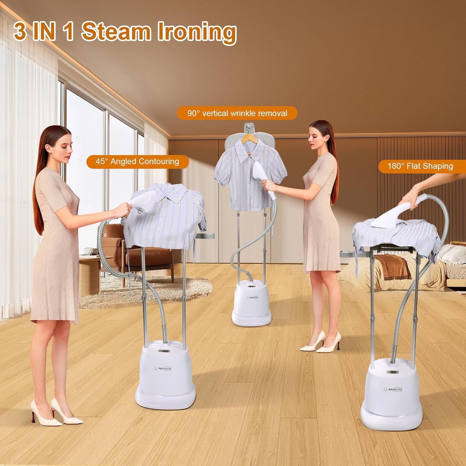 Skiennix Professional Garment Steamer - Dual Bar Design with LCD Display & Adjustable Ironing Board