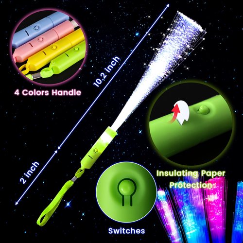 LovesTown 24PCS Glow Sticks Party Supplies, 3 Modes Colorful Flashing Glow in the Dark Toys LED Light Up Sticks Fiber Optic Wand for Kids Party Favors Birthday Wedding