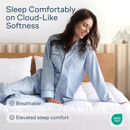 Cloud-Like Mattress Topper | 100% Cotton Full Size Pad for Breathable Back Support - Naturally Cooling, White