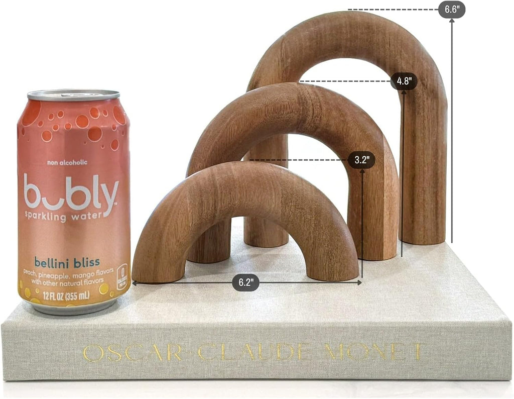 Wooden Arch Decor Set of 3 - Aesthetic Shelf Decor for Coffee Tables & Bookshelves - Acacia Wood Japandi Accents