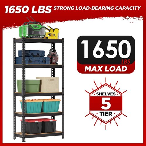 BestOffice Heavy-Duty 5-Tier Storage Shelves - Adjustable MDF Garage Shelving 11.8" D x 27.6" W x 60" H