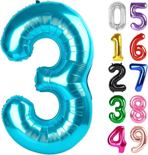 Light Blue Number 3 Balloon - 40 Inch 3rd Birthday Celebration Supplies for Kids & Adults