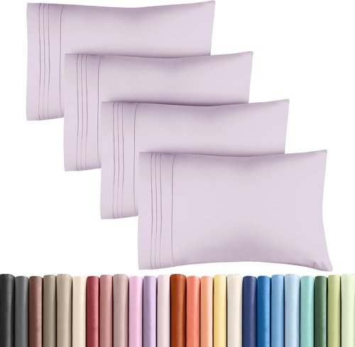 King Pillow Cases by [Brand Name] - Ultra Soft Hotel Quality | Comfy, Cozy & Wrinkle-Free | Light Lavender - Set of 4