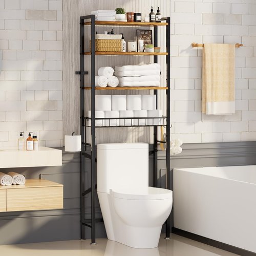 Over The Toilet Storage Cabinet, 4-Tier Bathroom Organizers and Storage with Adjustable Shelves, Freestanding Over-The-Toilet Shelf for Restroom, Laundry, Rustic Brown
