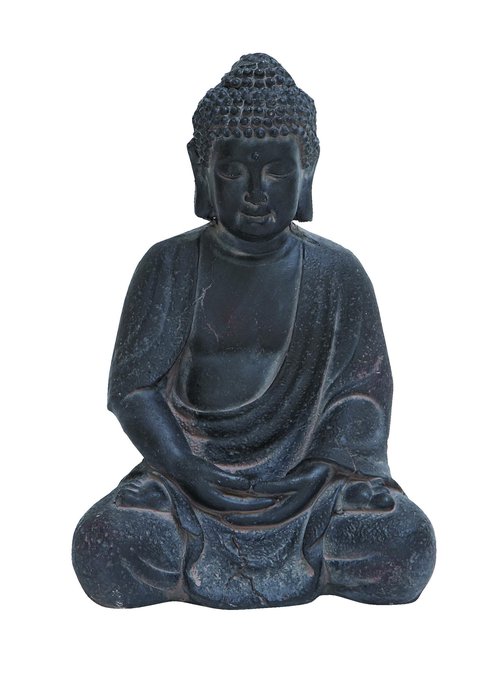 CosmoLiving by Cosmopolitan Ceramic Buddha Decorative Sculpture Meditating Home Decor Statue with Engraved Carvings and Relief Detailing, Accent Figurine 8" x 7" x 12", Gray