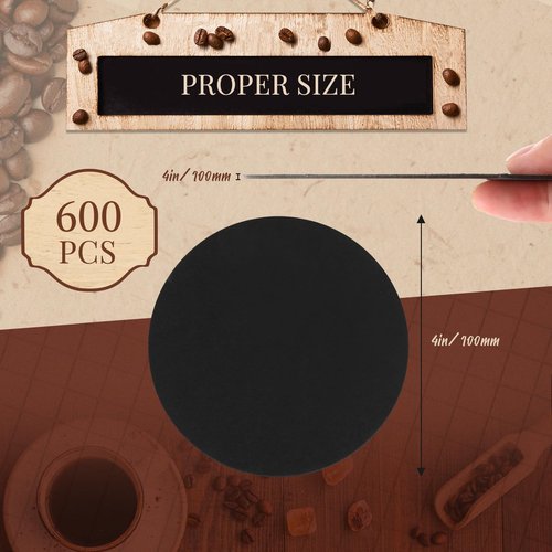 TaoBary 600 Pcs Disposable Paper Coasters Bulk 1MM, 4 Inch Round Cardboard Coasters Blank for Bar Drinks DIY Crafts Arts Wedding (Black)