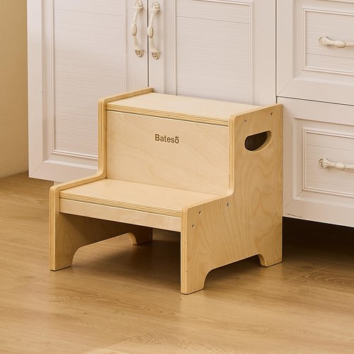 Bateso Step Stool for Kids, Wooden Toddler Step Stool with Non-Slip Mats for Bathroom Sink and Kitchen, Potty Training Stool with Handles for Toilet