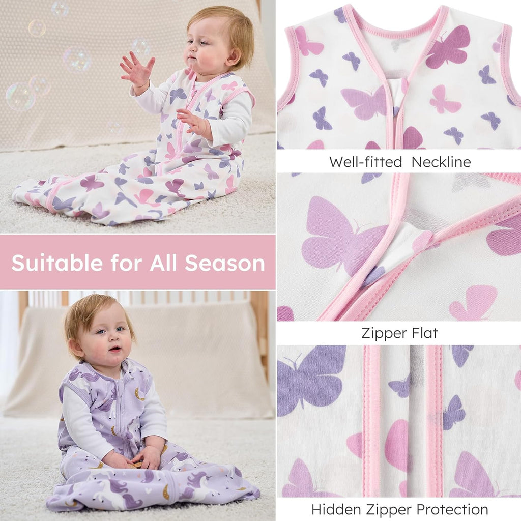 Yoofoss Baby Sleep Sack | 100% Organic Cotton Wearable Blanket for 18-24 Months | 3-Pack, Comfy & Lightweight