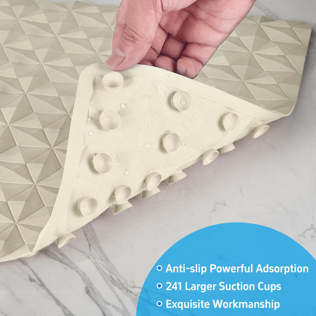 WRISIN Non Slip Bathtub Mat for Bath Tub Shower - Natural Rubber Mat with 241 Suction Cups - Soft Bathroom Safety Mat - Unique Diamond Pattern - Fatigue Relief - Machine Washable - 16 × 28 Inch