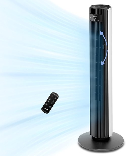 LEVOIT Smart Tower Fan - 42-Inch Bladeless Design with 12 Speeds, Quiet 25dB, Alexa Compatible