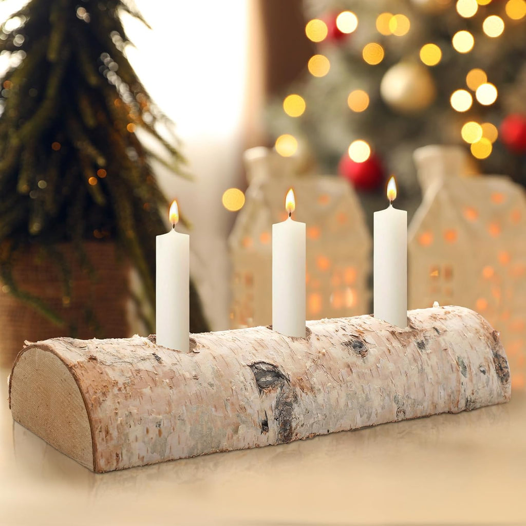 Roowest Birch Wood Taper Candle Holders - 3 Pcs Decorative Set for Christmas Mantel & Table Centerpieces