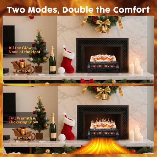 KISSAIR Electric Fireplace Log Inserts Heater, 21'' Freestanding Electric Fireplace Log Set, 5 Flame Brightness, 5 Flicker Speed, Heater 750W/1500W with Remote Control, Overheat Protection