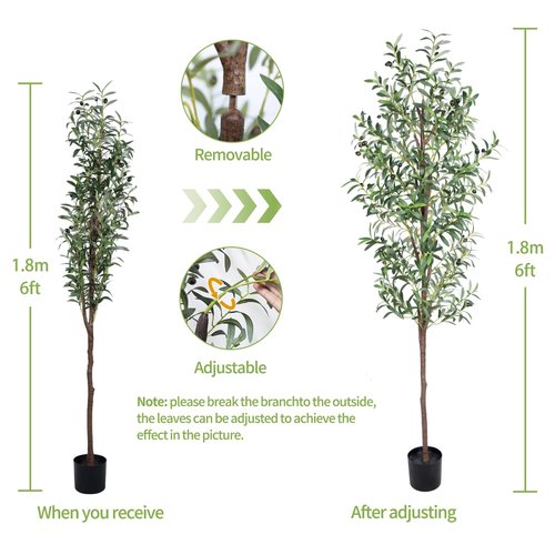 CETRD Artificial Olive Tree, 6FT Tall Faux Olive Trees 72in Outdoor Fake Potted Silk Plant with Trunk and Realistic 648 Leaves and 24 Fruits for Modern Office Home Decor Indoor（1pack）