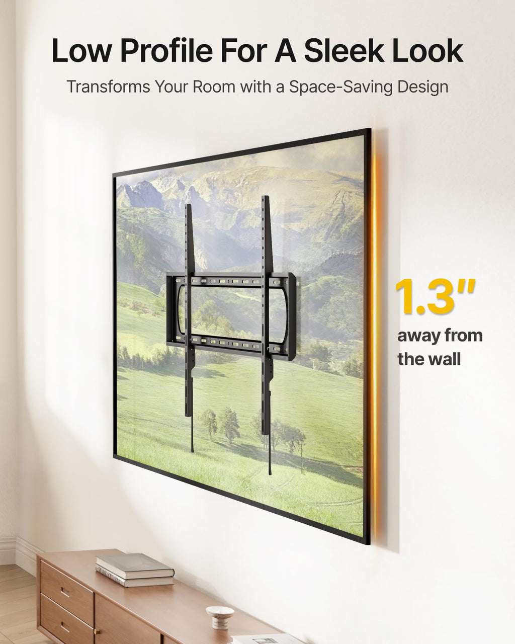 monTEK Heavy Duty Fixed TV Wall Mount Bracket for 60–120" Flat & Curved TVs up to 300lbs, 4× Load Tested, Ultra Slim 1.3" Low Profile, Max VESA 900x600, Quick-Release Lock, Fits 16"/18"/24" Wood Studs