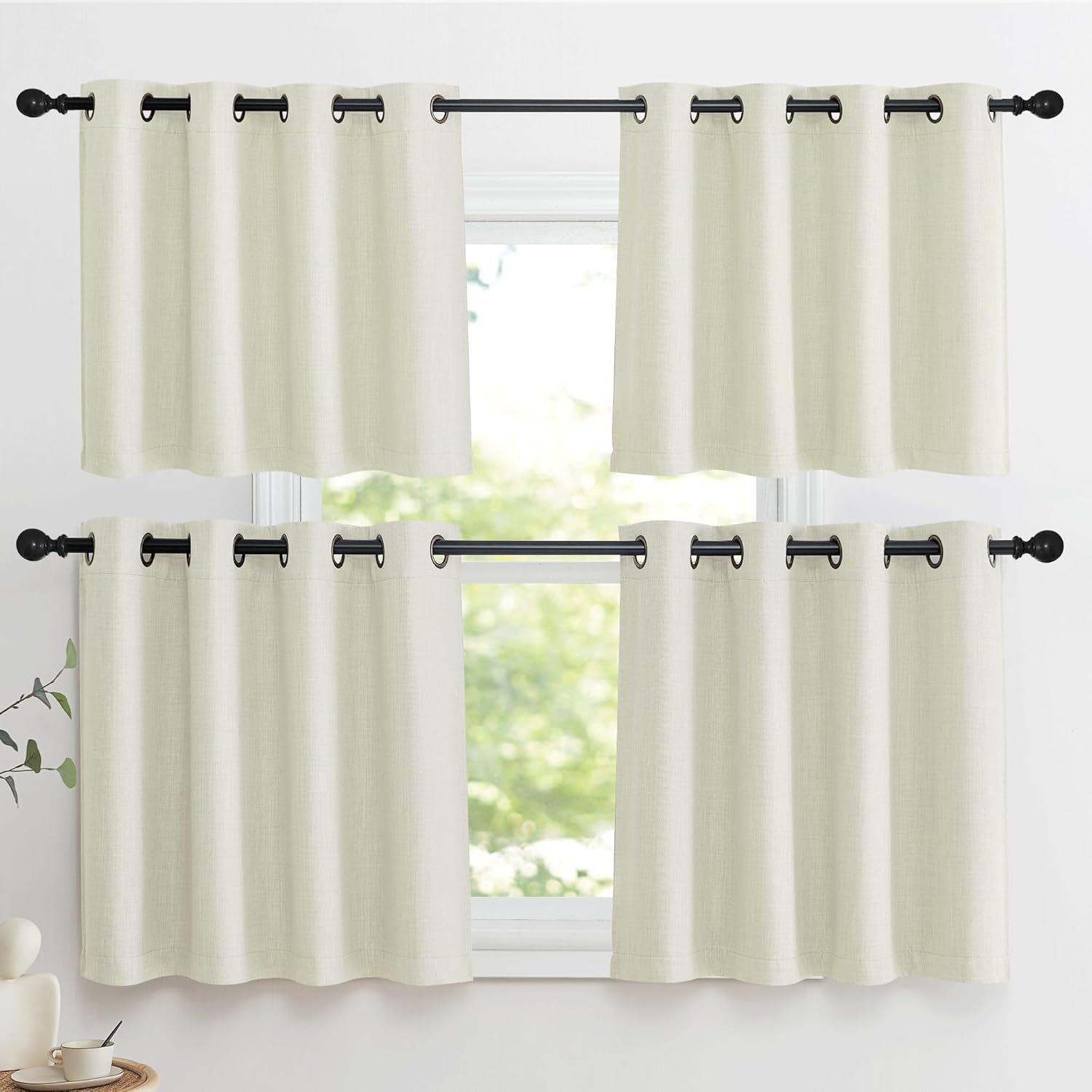 NICETOWN Natural Linen Room Darkening Curtain Valances - Thermal Insulated Short Curtains, W52 x L30, Set of 2