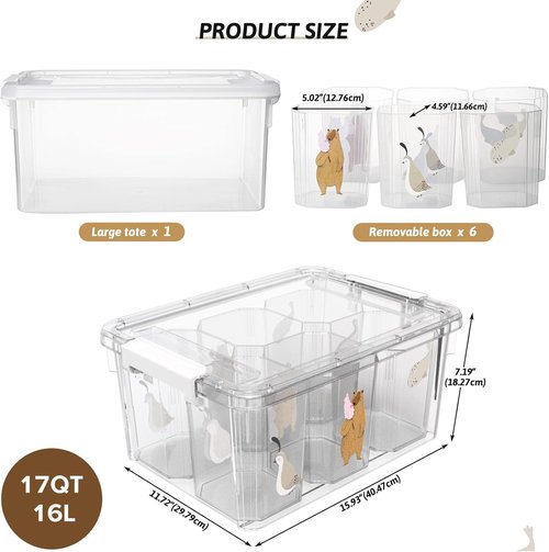 Loobuu 17QT Plastic Storage Bin with Lid - Stackable Clear Organizer Box for Crafts & Toys
