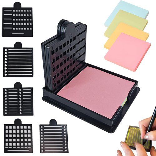 2025 New Sticky Note Stencil, Sticky Note Holder with Five Templates, Suitable for 3x3 Inch Sticky Notes, Perfect for to-Do Lists, Home, Office, Reusable Sticky Notes Dispenser (Black 5 Templates)