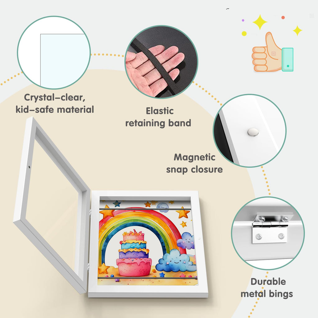 Hsypti Kids Art Frames, Kids Artwork Frames Changeable 8.5 x11 with Mat and 10 x12.5 Without Mat, Front Opening Holds 100 Drawings for Drawings, Artworks, Children Art Projects 4 Pack White