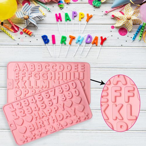 2 pcs Number Chocolate Molds and Letter Silicone Molds, with 2 Droppers, Cake letter Decorations silicone molds for baking,chocolate,gummy,candle,jello,cookies